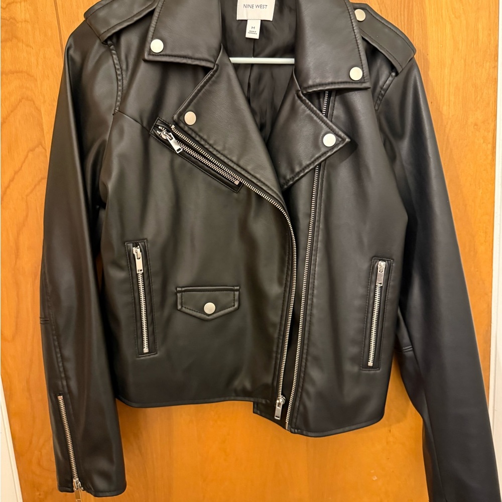 Nine West Black Leather Biker Jacket